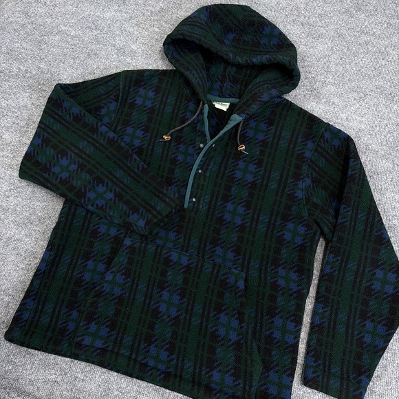 L.L. Bean Jackets & Blazers - Vintage LL Bean Jacket Womens Large 1/4 Snap Hooded Fleece Pullover Green Plaid